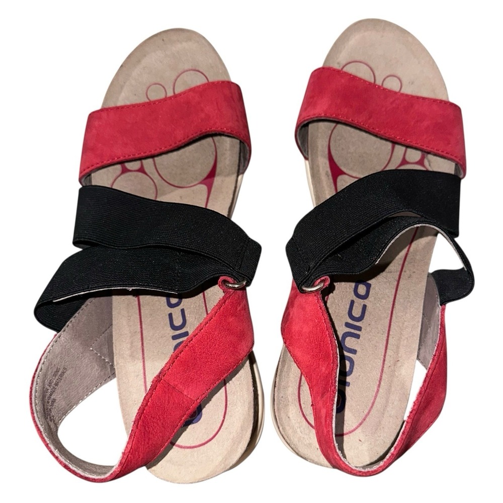 Bionica Women's 8.5M Red Leather Slingback‎ Wedge Sandals Comfort Cork Footbed